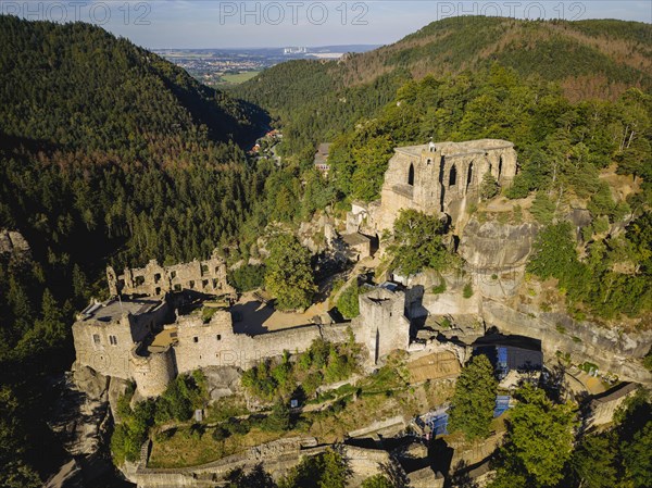 Oybin castle and monastery ruins in the Zittau Mountains, Oybin, Saxony, Germany, Europe