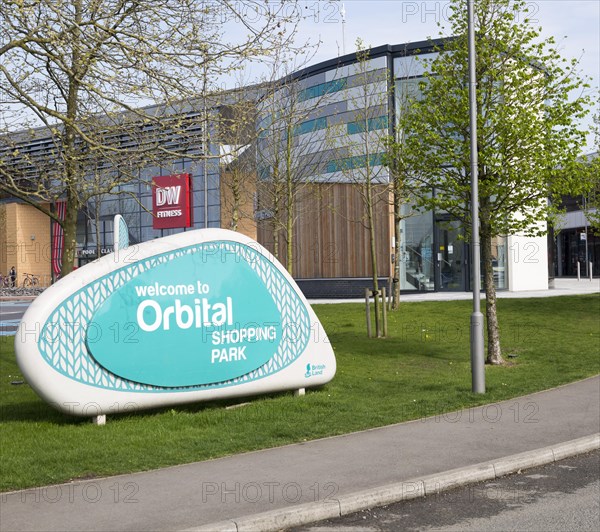 Modern architecture buildings at Orbital Shopping Park developed by British Land, north Swindon, Wiltshire, England, UK