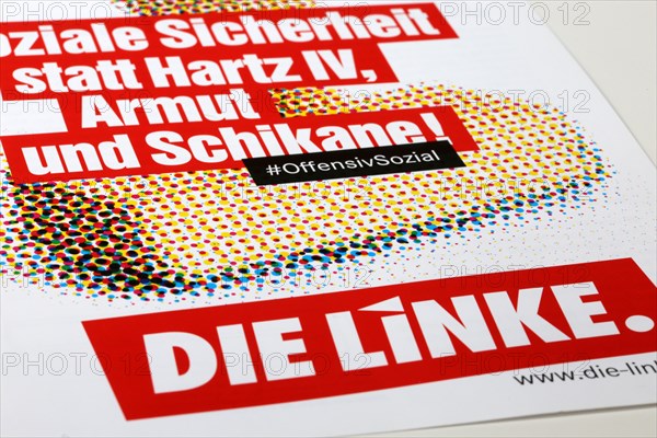 Symbolic image Die Linke: Flyer on the subject of security, Hartz IV, poverty