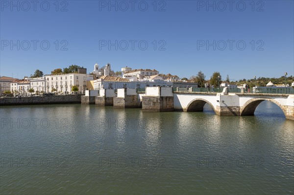 Ponte Romana de Tavira, Roman Bridge spanning the River Gilao, town of Tavira, Algarve, Portugal, Europe