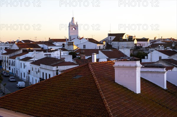 View over rooftops of buildings in village of Alvito, Beja District, Baixo Alentejo, Portugal, Southern Europe, Europe