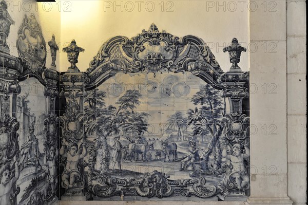 Azulejos, tile painting, Monastery of Sao Vicente de Fora, built until 1624, Old Town, Lisbon, Lisboa, Portugal, Europe