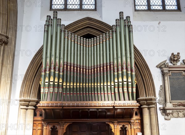 Interior of church of Saint Mary, Halesworth, Suffolk, England, UK organ made by Normand and Beard