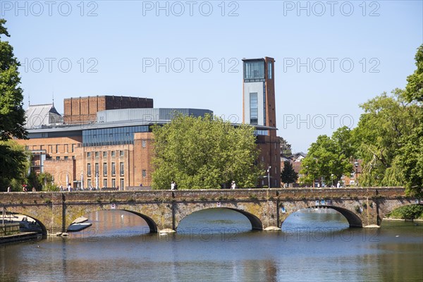 Royal Shakespeare Company theatre from the River Avon, Stratford-upon-Avon, Warwickshire, England, UK