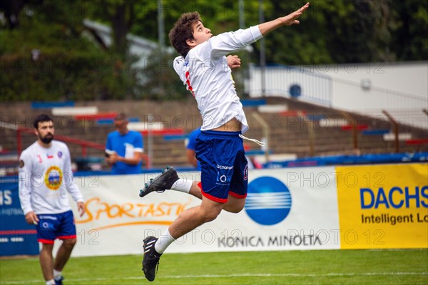 Fistball World Championship from 22 July to 29 July 2023 in Mannheim: The South American clash between Argentina and Chile took place on 23 July. In a hard-fought match, Argentina won in the end with 3:2 sets. Here in the picture: Chilean Andres Gruss