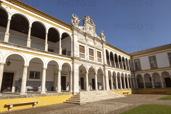 Facade of old chapel Colegio do Espirito Santo, historic courtyard of Evora University, Evora, Alto Alentejo, Portugal, Southern Europe, Europe