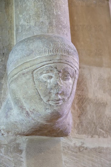 Medieval carved corbel, possibly the head of Richard, Earl of Cornwall, church of the Holy Cross, Sherston, Wiltshire, England, UK