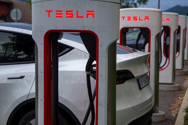 Tesla at a Supercharger in Saulce-sur-Rhone, France (09/06/2023)