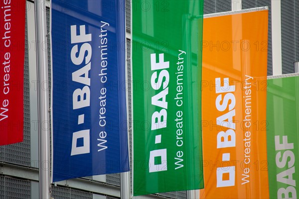 BASF flags in Ludwigshafen am Rhein