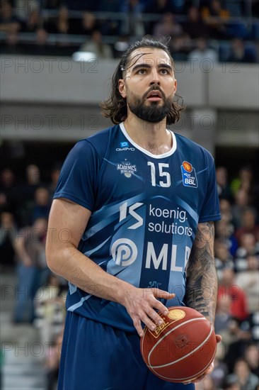 09.02.2024, easy Credit BBL, German Basketball League, Matchday 20) : MLP Academics Heidelberg against Basketball Lions Braunschweig (final score 76:94) . Free throw by Marcel Kessen (Heidelberg)