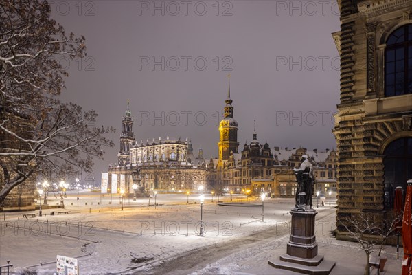 Dresden's Old Town with its historic buildings. Theatre Square with Court Church, Royal Palace, Semper Monument and Semper Building, Dresden, Saxony, Germany, Europe