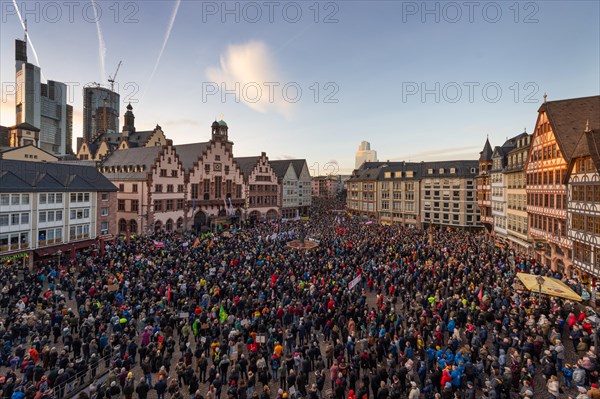 Around 20, 000 people gathered on the Roemerberg in Frankfurt am Main on 5 February 2024 to demonstrate for democracy under the motto Frankfurt stands up for democracy, Roemerberg, Frankfurt am Main, Hesse, Germany, Europe