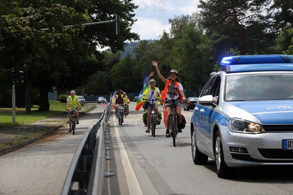 Ramstein 2021 peace camp bicycle demonstration: A bicycle demonstration took place on Saturday under the motto Stop Ramstein Air Base, organised as a rally from the starting points in Kaiserslautern, Kusel, Pirmasens and Homburg