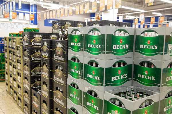 February 2024: Crates of beer in the supermarket