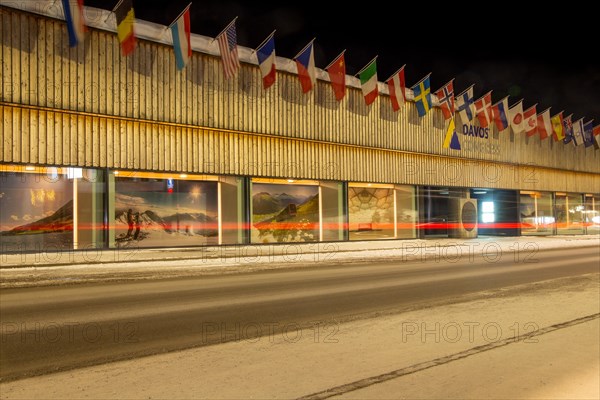 The congress centre in Davos, Switzerland, venue of the annual World Economic Forum (WEF) at night, Europe