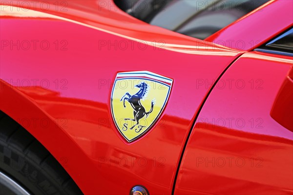 Ferrari logo on a red Ferrari