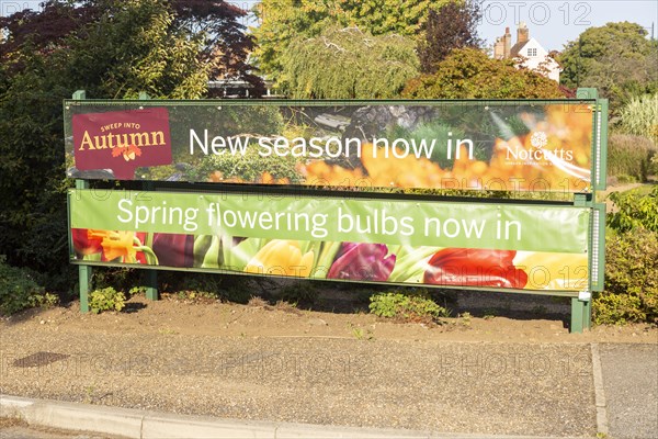 Advertising posters for Notcutts garden centre, Woodbridge, Suffolk, England, UK