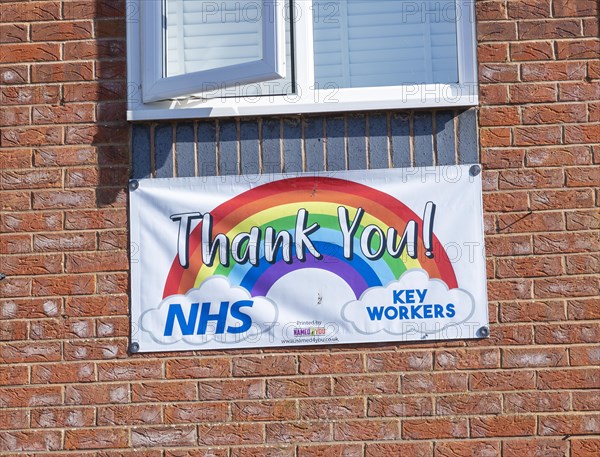 Thank You NHS Key Wrokers banner sign on house, UK, 2020