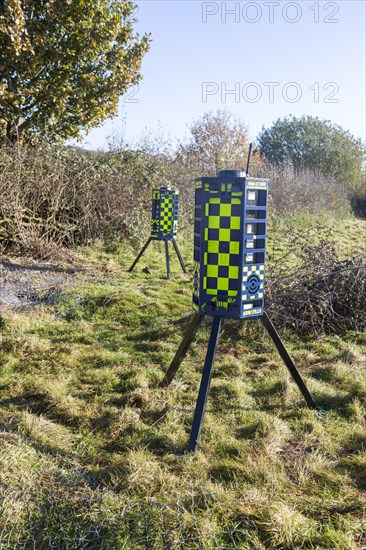Armadillo Videoguard surveillance equipment used to observe detect protestors at HS2 protest site, Kenilworth, Warwickshire, England, UK