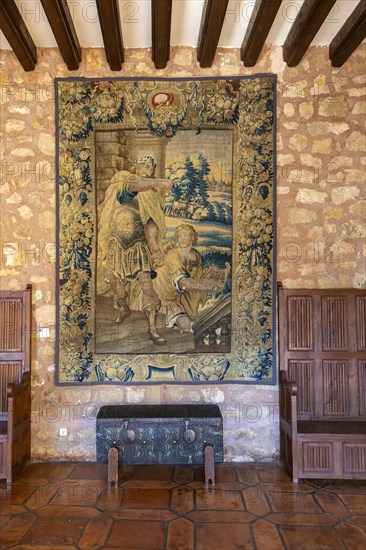 'The Emperor Orders Supplies from Rome' Flemish wool silk tapestry c 1650, Parador castle hotel, Siguenza, Guadalajara province, Spain, Europe