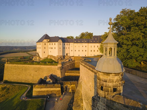 Aerial view of Koenigstein Fortress in Saxon Switzerland, Koenigstein, Saxony, Germany, Europe