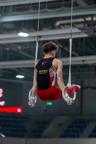 Heidelberg, 9 September 2023: Men's World Championship qualification in conjunction with a national competition against Israel. Alexander Kunz during his routine on the rings