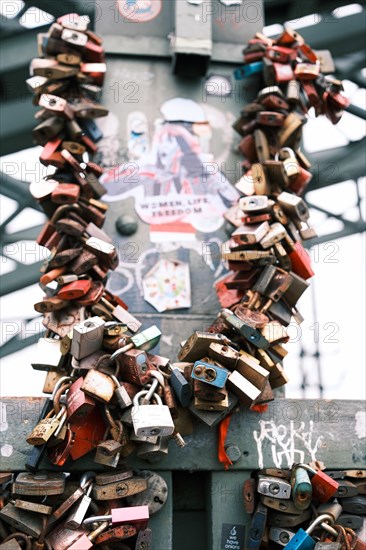 Love locks on a bridge over the Rhine, Cologne, Germany, Europe