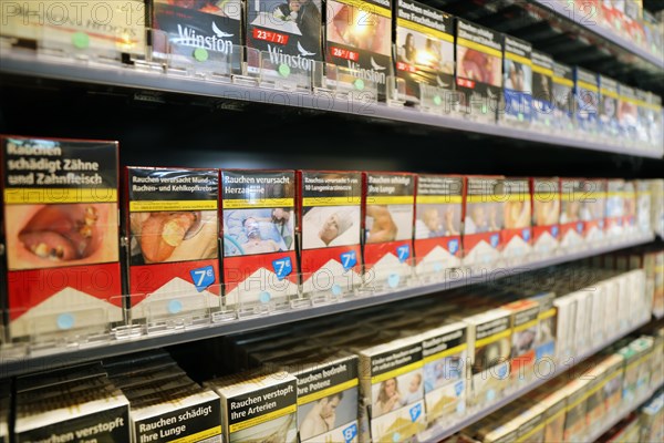 Cigarettes and tobacco products in a shop