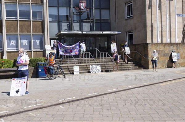 Extinction Rebellion climate change campaign silent protest, County Council HQ, Warwick, Warwickshire, England, UK, 30 May 2020