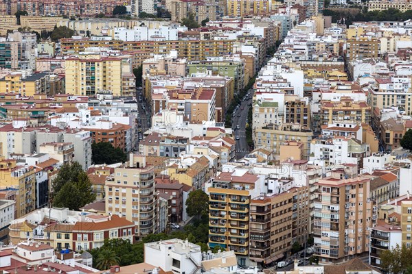 Cityscape view go high density buildings in city centre of Malaga, Spain, Europe
