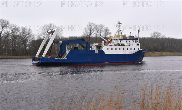 Fishing trawler, trawler Arctic Hunter in the Kiel Canal, Kiel Canal, Schleswig-Holstein, Germany, Europe