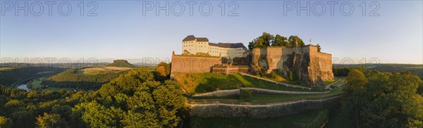 Aerial view of Koenigstein Fortress in Saxon Switzerland, Koenigstein, Saxony, Germany, Europe