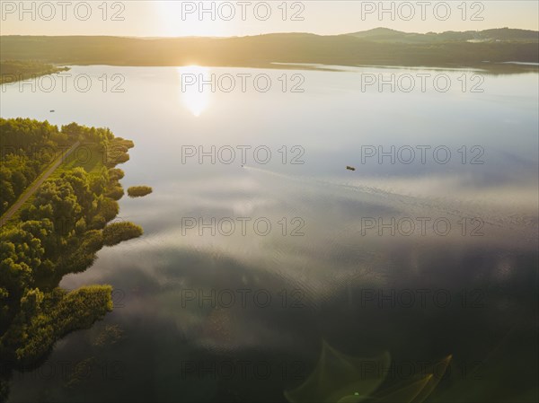 Lake Berzdorf is located on the southern city limits of Goerlitz in Upper Lusatia. It consists of the residual hole of the former Berzdorf open-cast lignite mine, which was flooded from 2002 to early 2013, Goerlitz, Saxony, Germany, Europe