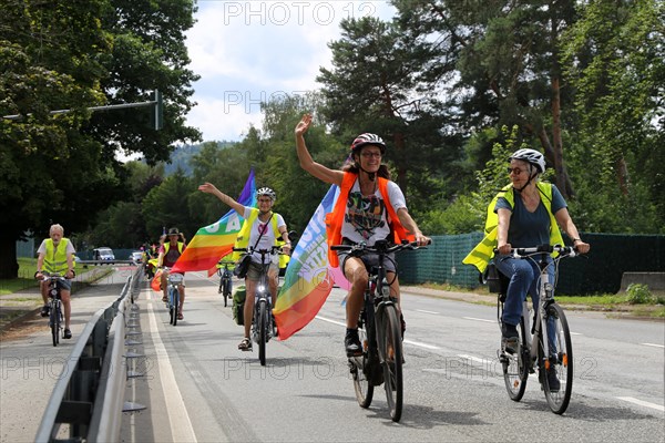 Ramstein 2021 peace camp bicycle demonstration: A bicycle demonstration took place on Saturday under the motto Stop Ramstein Air Base, organised as a rally from the starting points in Kaiserslautern, Kusel, Pirmasens and Homburg