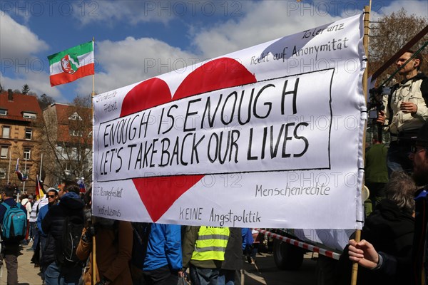 Lateral thinker demonstration in Stuttgart. The motto of the demonstration was Fundamental rights are not negotiable