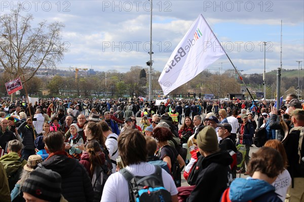 Lateral thinker demonstration in Stuttgart. The motto of the demonstration was Fundamental rights are not negotiable