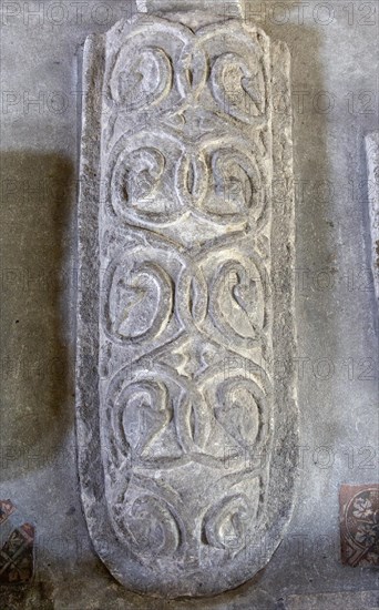 Anglo Saxon carved stone crosses from 9th-11th century, Holy Cross church, Ramsbury, Wiltshire, England, UK