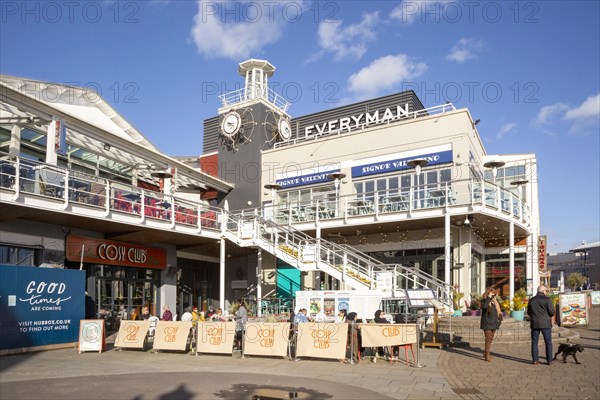 Leisure buildings and restaurants Cardiff Bay redevelopment at Mermaid Quay, Cardiff, South Wales, UK