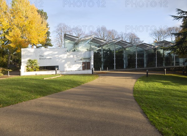 The Glasshouse building Jephson, Gardens park, Royal Leamington Spa, Warwickshire, England, UK