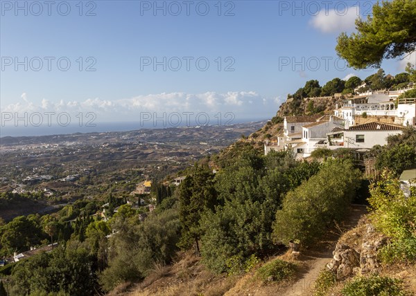 Landscape view west over coast of Costa del Sol, Mijas, Malaga province, Andalusia, Spain, Europe