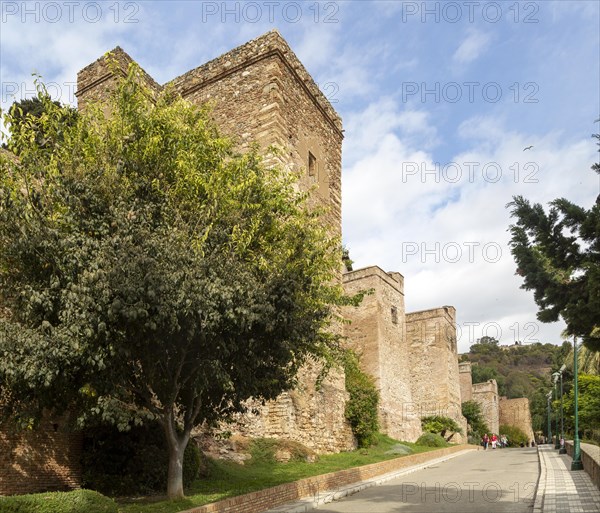 Historic walled defences to Moorish citadel fortress palace of the Alcazaba, Malaga, Andalusia, Spain, Europe