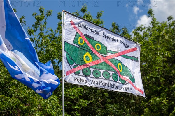 Peace demonstration in front of Ramstein Air Base against war and armament and in favour of diplomacy and negotiations