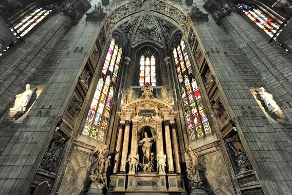 Interior, Milan Cathedral in white marble, Lombardy, Italy, Europe