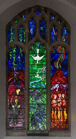 Stained glass window memorial for Benjamin Britten by John Piper, Aldeburgh, Suffolk, England, UK