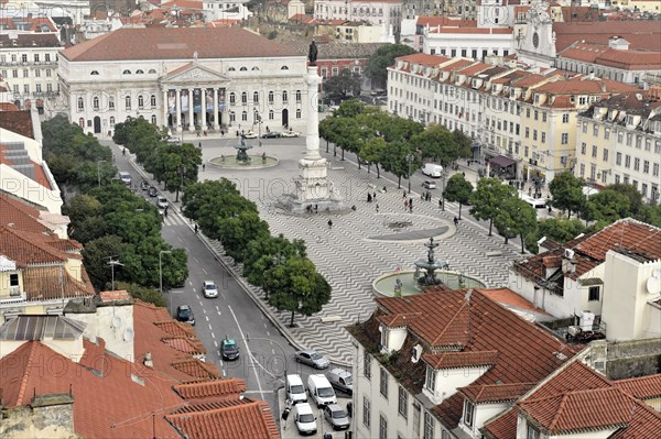 Rossio Square, view from the lift Elevador de Santa Justa, also Elevador do Carmo, Lisbon, Lisboa, Portugal, Europe