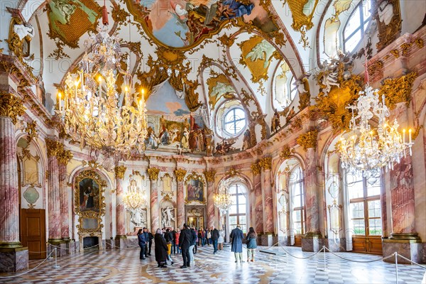 Emperor's Hall with ceiling painting by Tiepolo in the Wuerzburg Residence, Wuerzburg, Main Valley, Lower Franconia, Franconia, Bavaria, Germany, Europe