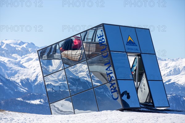 Crystal Cube, restaurant at 2, 600 metres altitude in Serfaus, Fiss, Ladis in winter