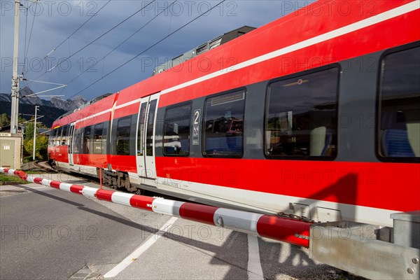 The Werdenfelsbahn, a local train operated by Deutsche Bahn, in Seefeld, Tyrol. The Werdenfelsbahn runs from Munich to Innsbruck