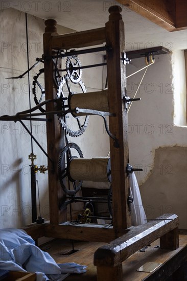 Early 17th century clock timekeeping mechanism in Metfield church, Suffolk, England, UK