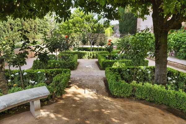 Gardens, arabic, islamic, oriental, light and shadow, Generalife Gardens, Alhambra, Granada, Spain, Europe